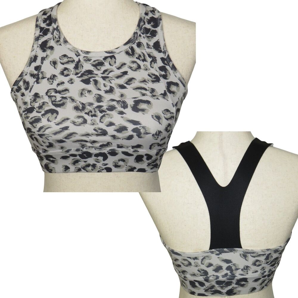 Varley Gray Black Cheetah Print Y Back Sports Bra Size XS